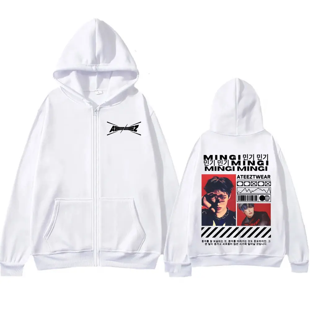 Limited Korean Band Mingi Ateez Graphic Zip Up Hoodies Men Fashion Hip Hop Vintage Jacket Sweatshirt Casual Fleece Zipper Hoodie