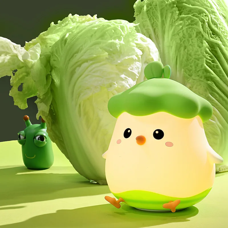

Vegetable Chick Silicone Lamp USB Rechargeable Timer LED Dimming Voice Control Night Light for Kids Bedside Sleep Companion