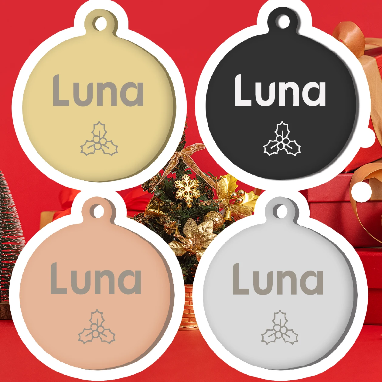 Personalized Christmas Dog Customized Circle Pet Name Tag Free Engraving ID Name Tag Pet Accessories