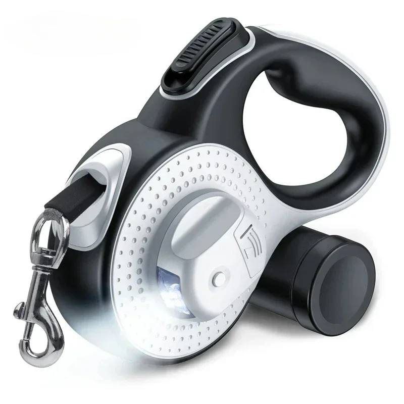 CC-PetPulse 5M Flashlight Anti-Slip Handle Dog Traction Rope, Retractable Dog Leash for All Dog, No Tangle Poop Bag Dispenser