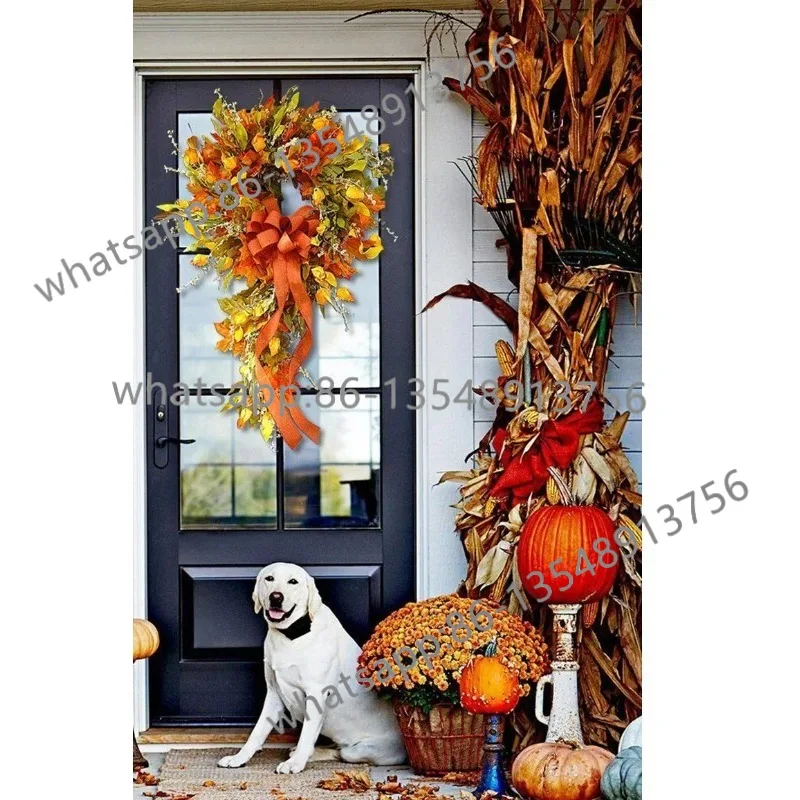 

Осеннее кольцо из ротанга, настенное украшение для дома, фестиваль урожая, кулон, имитация кленового листа, венок, подвесная дверь