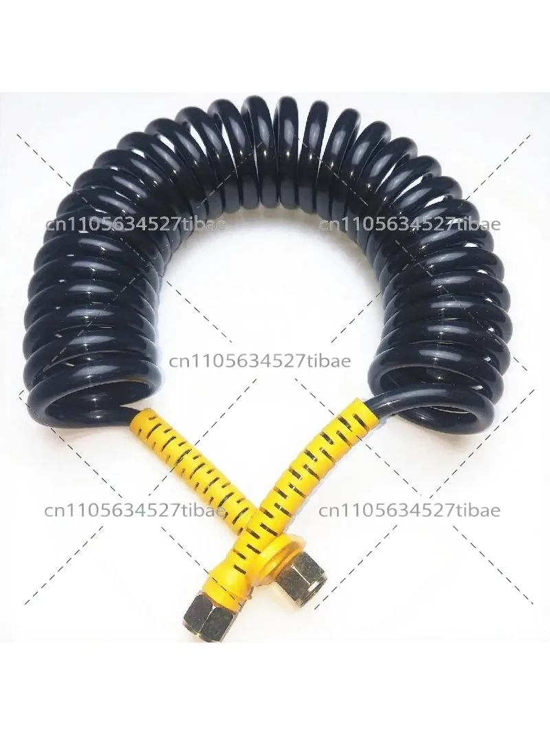 Spiral Spring Reinforced Air Brake Hose, Double Layer PU Coiled Line for Truck Trailer - Black Red Yellow