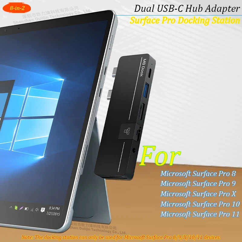 Surface pro 11/10/X/9/8 Hub(with 4K HDMI,Thunderbolt,Multi USB,3.5 jack,Micro SD),MS Docking Station for Surface pro 8/9/X/10/11
