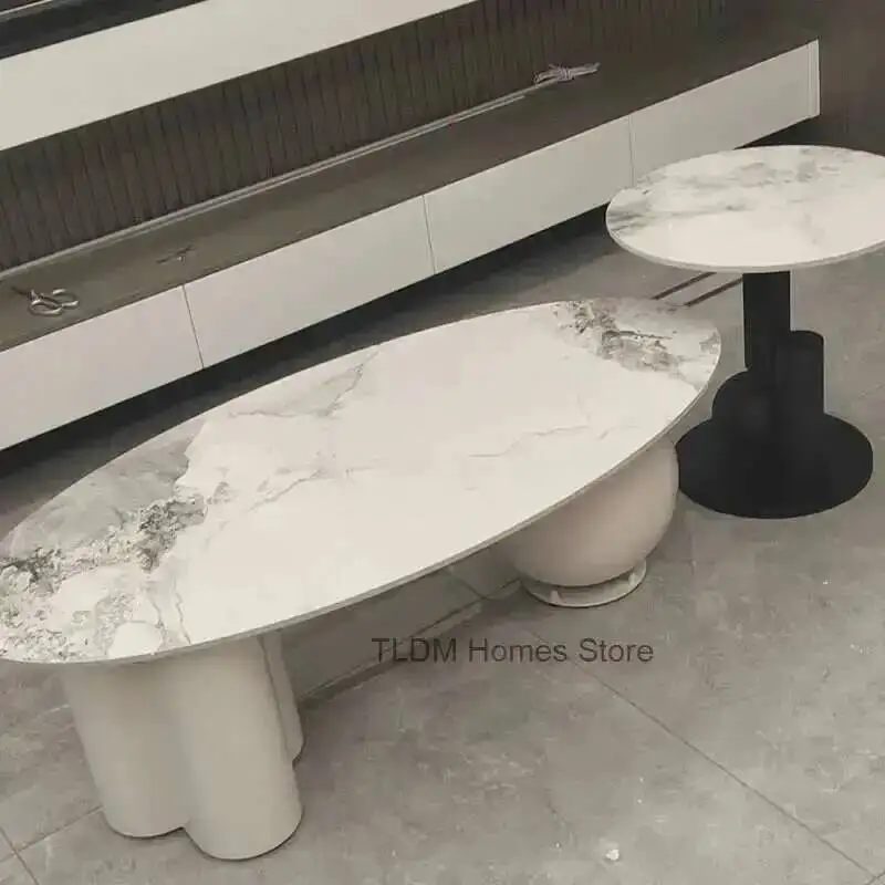 

Table Living Italian Combination Slate Room Coffee Home Small Apartment Sofa Side Table Light Luxury Modern Simple Oval Tables