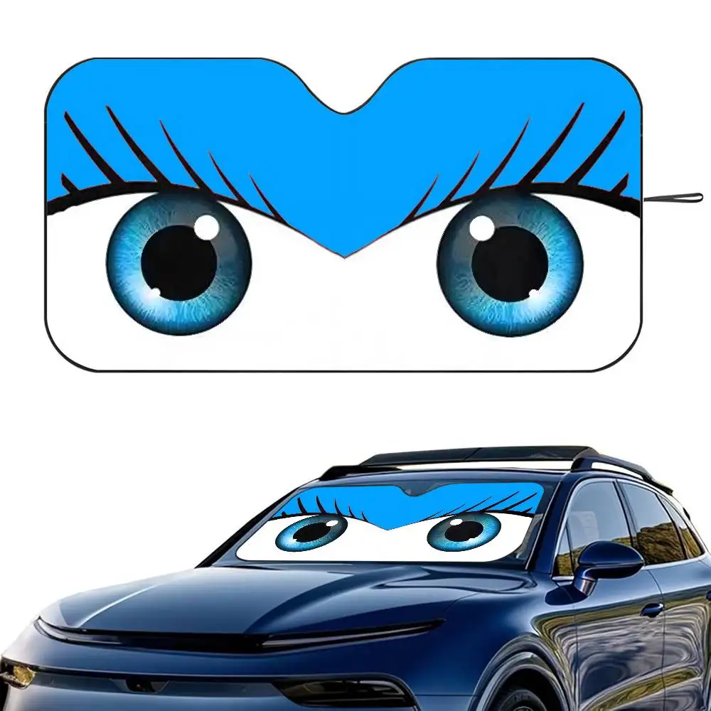 

1PC Cute Girl Car Eyes Car SunShade Windshield Foldable Three-layer Insulation Sunshade By Suction Cup Blocks UV Rays Sun