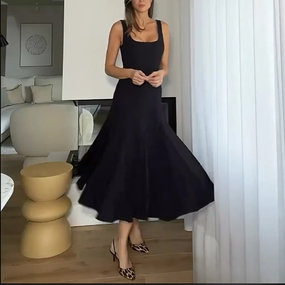 KONDALA-Donna Abito longuette nero basic Cami Abito con cerniera Nuovo 2025 Primavera Estate Autunno Moda Vacanza Festa Cena Abito elegante