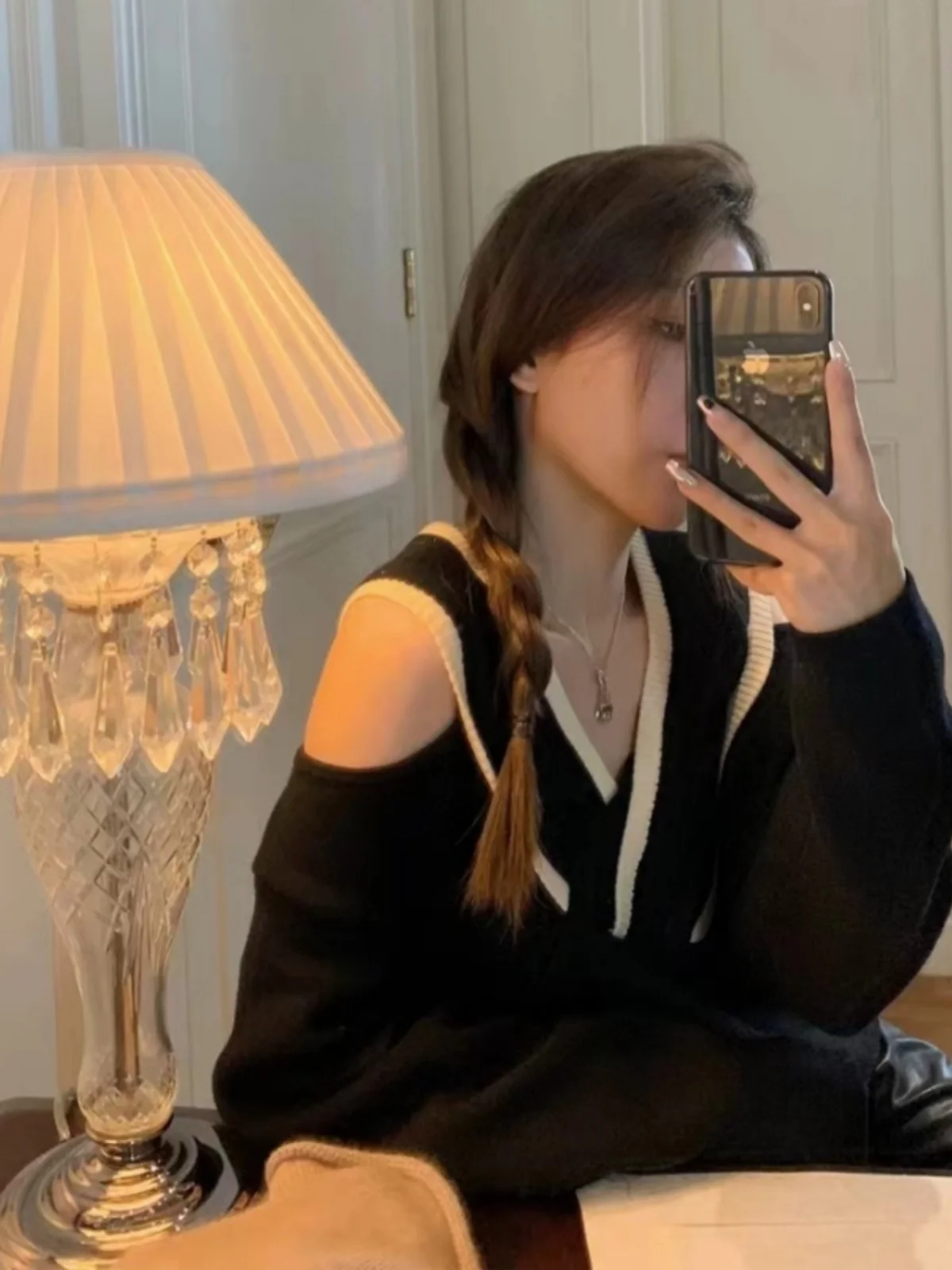 ที่ไม่ซ้ํากัน V-Ne oulder-Bared เสื้อกันหนาวผู้หญิงหลวม Fit ฤดูใบไม้ร่วงฤดูหนาว Faionable บางเกาหลี Sle ยาว Sve เสื้อถัก