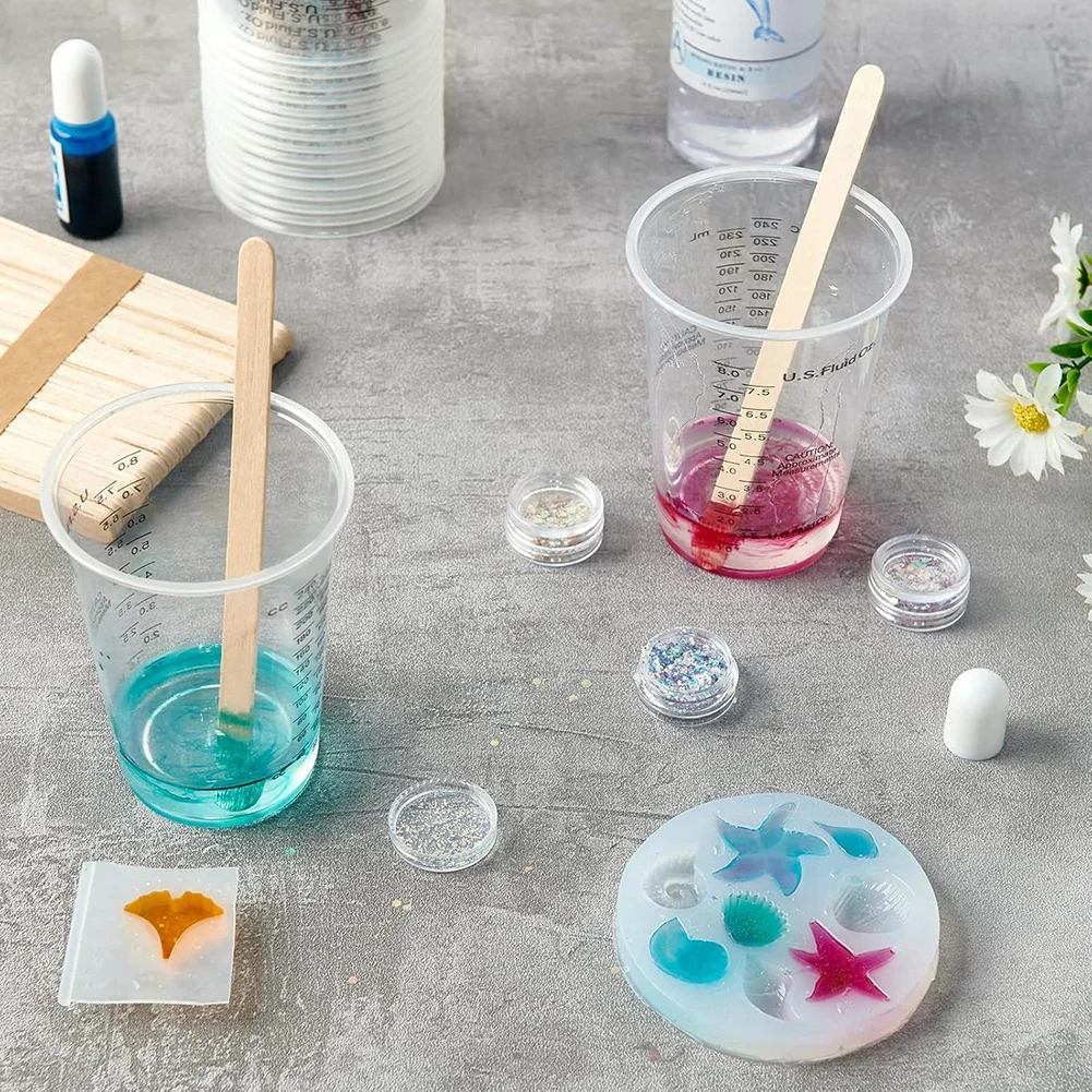 Plastic For Liquid Measuring Cups, Disposable Mixing Cups With Wooden Sticks, Can Be Used For Paint Cooking-B51B