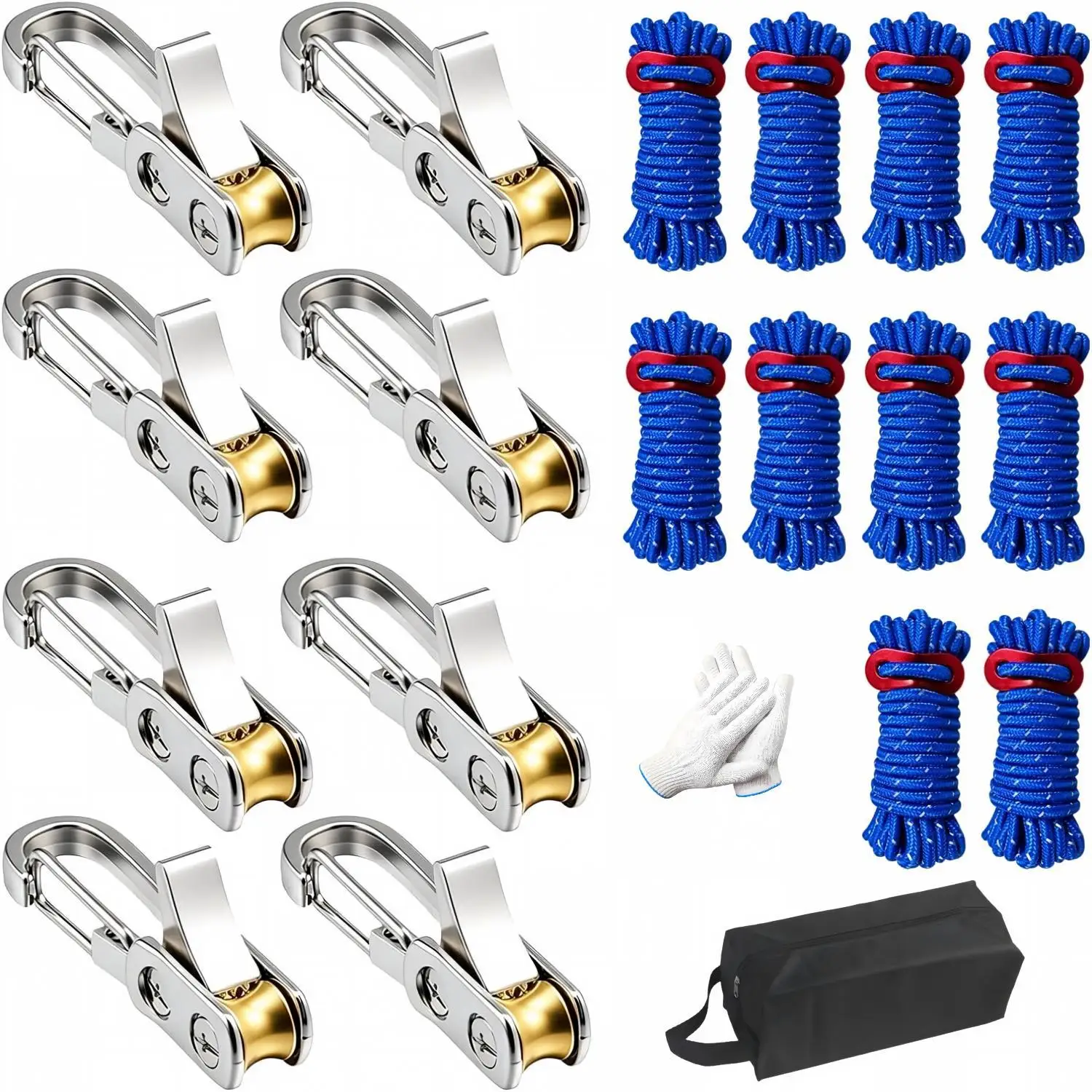 Outdoor Lashing Fastening Set 8‑Units Roller Tensioner with 10‑Pieces Practical Paracord Camping Rope Tightening Kit