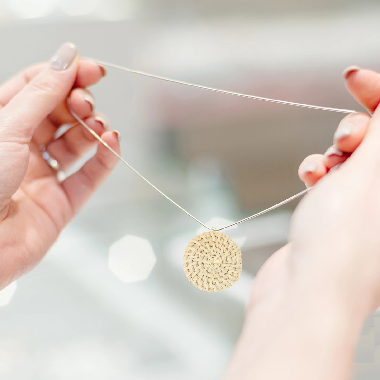 

6pcs Woven Round Rattan Charms Earring DIY Pendant Simple Jewelry Accessories for Women Handmade Craft Decorative Earrings