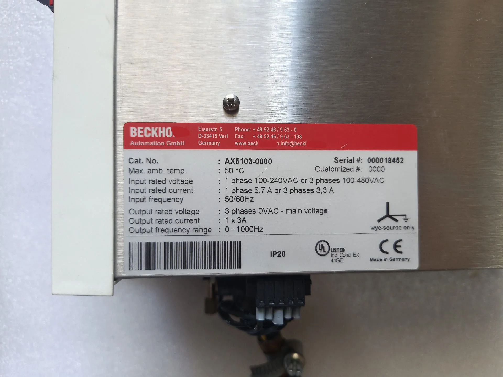 AX5103-0000 Control power supply For BECKHOFF