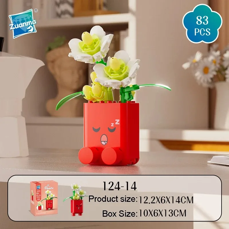 Kreative Emoticon-Blumentöpfe Bausteine Spielzeugmodell Sonnenblumen Rosen Blumen-Botanik-Bausteine Zusammenbaubares Ornament Kindergeschenk