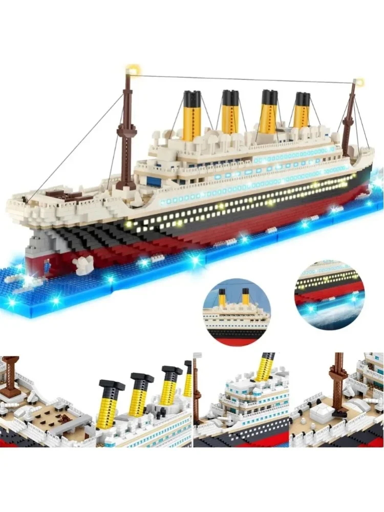 Zestaw klocków LED Titanic, 4100 elementów, wyszukany, szczegółowy model klasycznego statku wycieczkowego, zestaw do samodzielnego montażu dla entuzjastów modelarstwa, prezent świąteczny dla chłopców — 2
