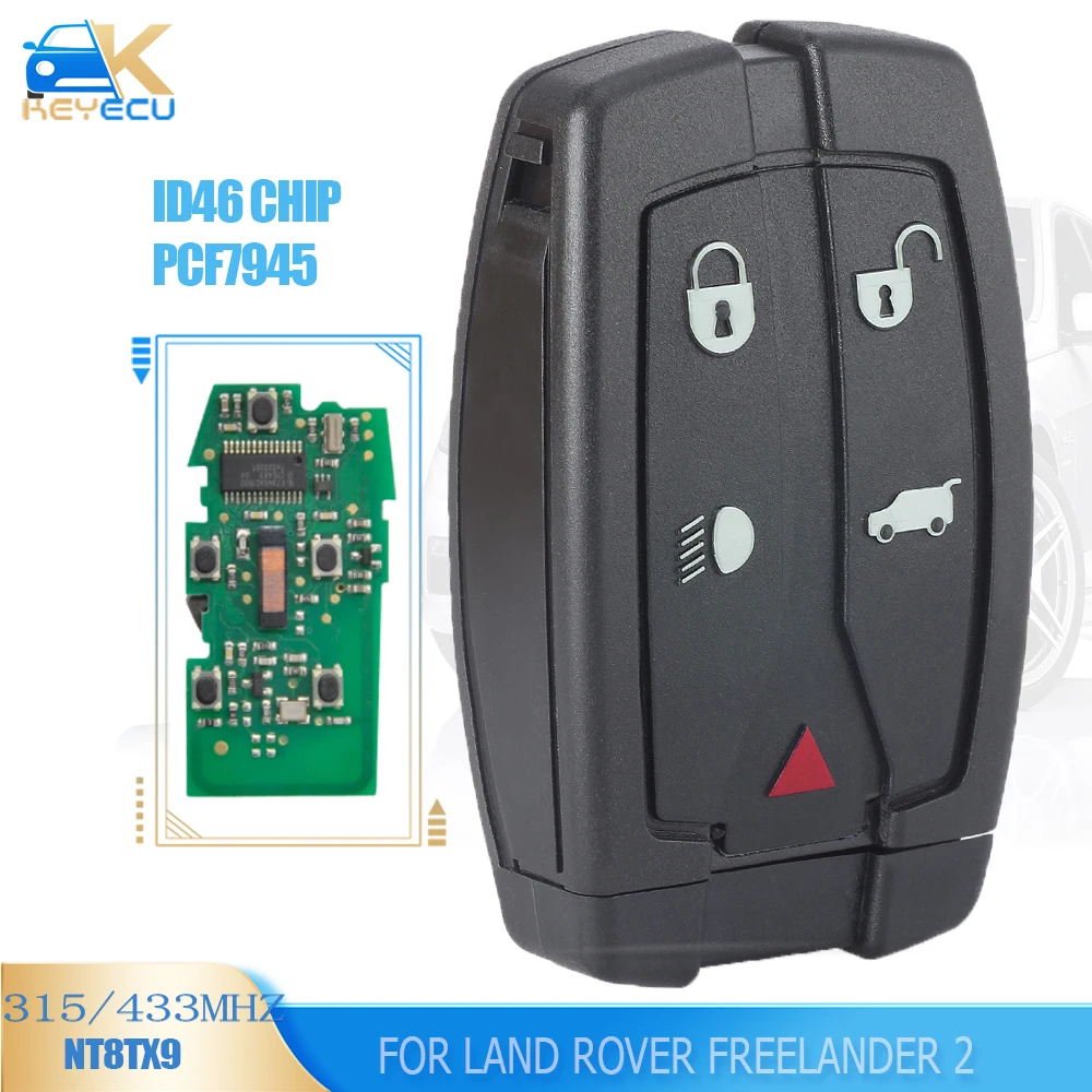 KEYECU NT8TX9 Smart Card Car Remote Control Key 315MHz / 433Mhz ID46 PCF7945 Chip for Land Rover Freelander 2