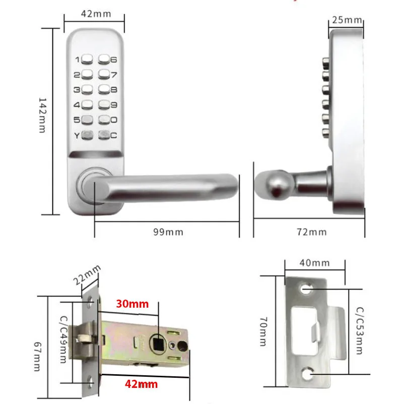 30mm Lock Mechanism Exterior Gate Lock Rainproof Digital Lock With Lever Handle Push button Combination Lock