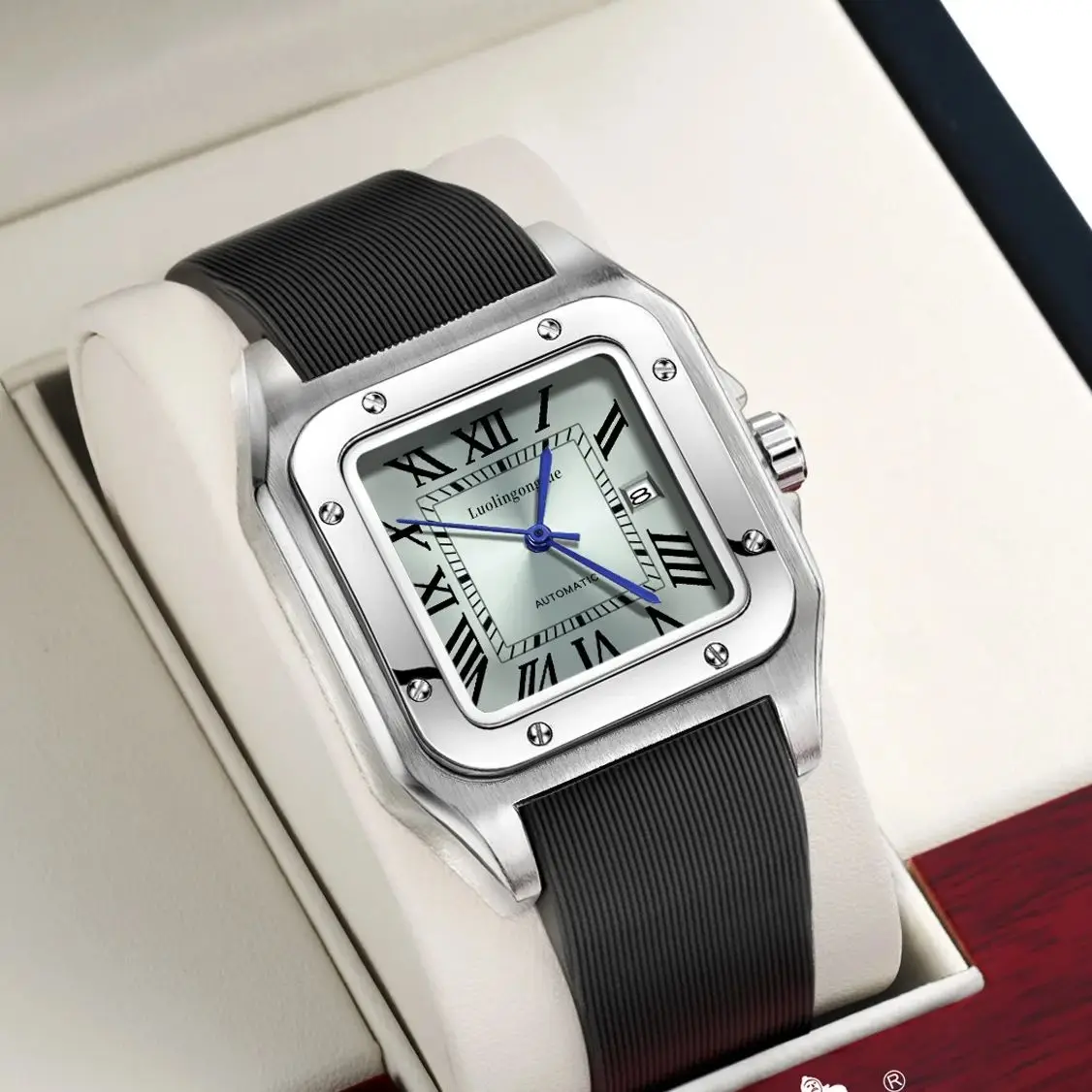 ساعة ميكانيكية للرجال من سلسلة تانك على الطراز الأوروبي والأمريكي، لف تلقائي، تصميم هيكل عظمي، حزام سيليكون، ساعة رجالية كاجوال عصرية متعددة الاستخدامات، الاختيار الأول لتقديم الهدايا، ساعة يد ذات علامة تجارية مشهورة