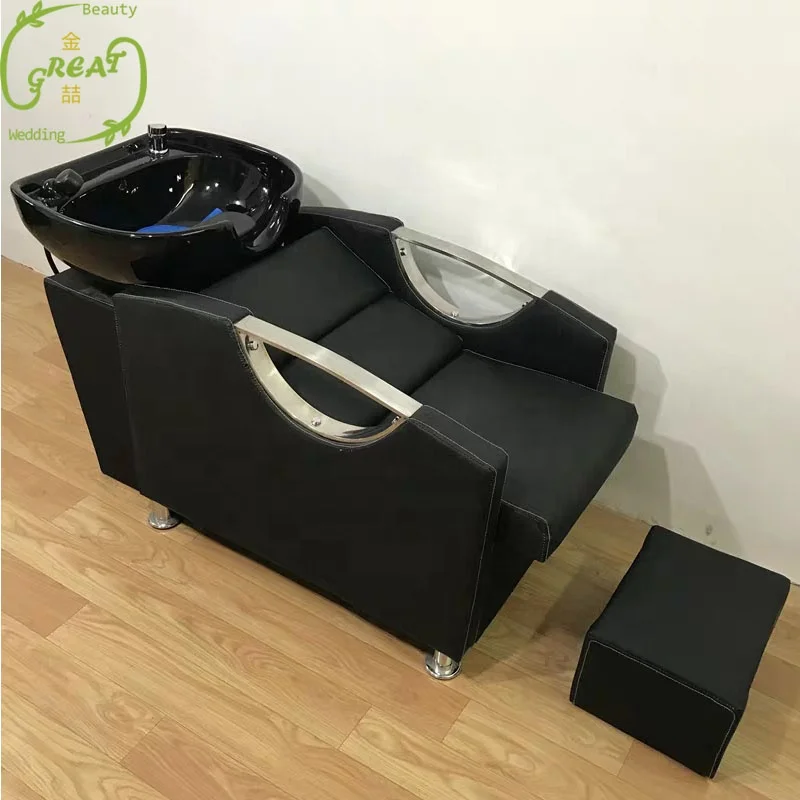 

Modern Hair Salon Furniture Black Massage Shampoo Chair and Bowl