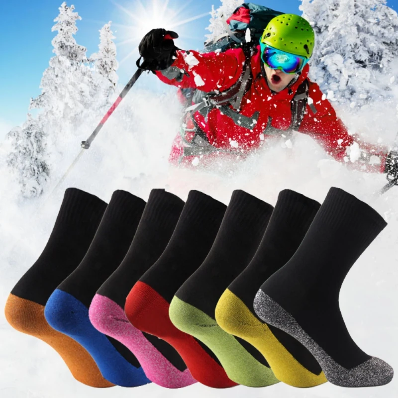 Degree Long Aluminized Fiber Warm Winter Thermostatic Thicken Skiing Socks Below Insulation Solid Color Socks Outdoor Sports