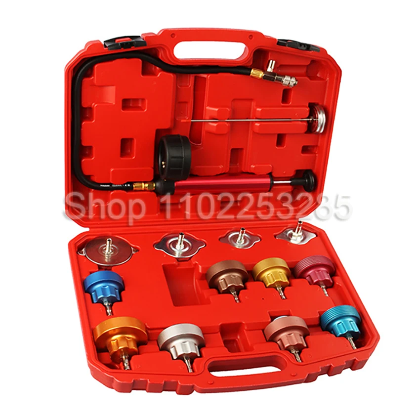 Universal Automotive Radiator Pressure Tester Kit 14PCS Car Leak Detector tool Auto Cooling System Testing Tool Alloy Material