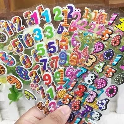 6 Sheets Students Stickers 3D Puffy Bulk Cartoon English Alphabet Letters Number Stickers Educational