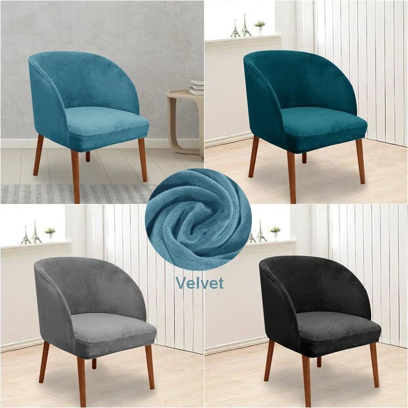 Velvet Armchair Cover Stretch Arc Back Dining Chair Slipcovers Accent Curved Chairs Covers Elastic House De Chaise Seat Case