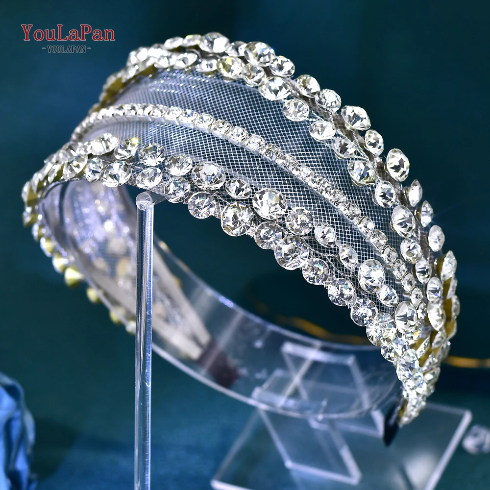 

YouLaPan Bridal Rhinestone Wide Gauze Headband Wedding Hair Accessories Party Shining Headpiece Banquet Gift Headwear HP806