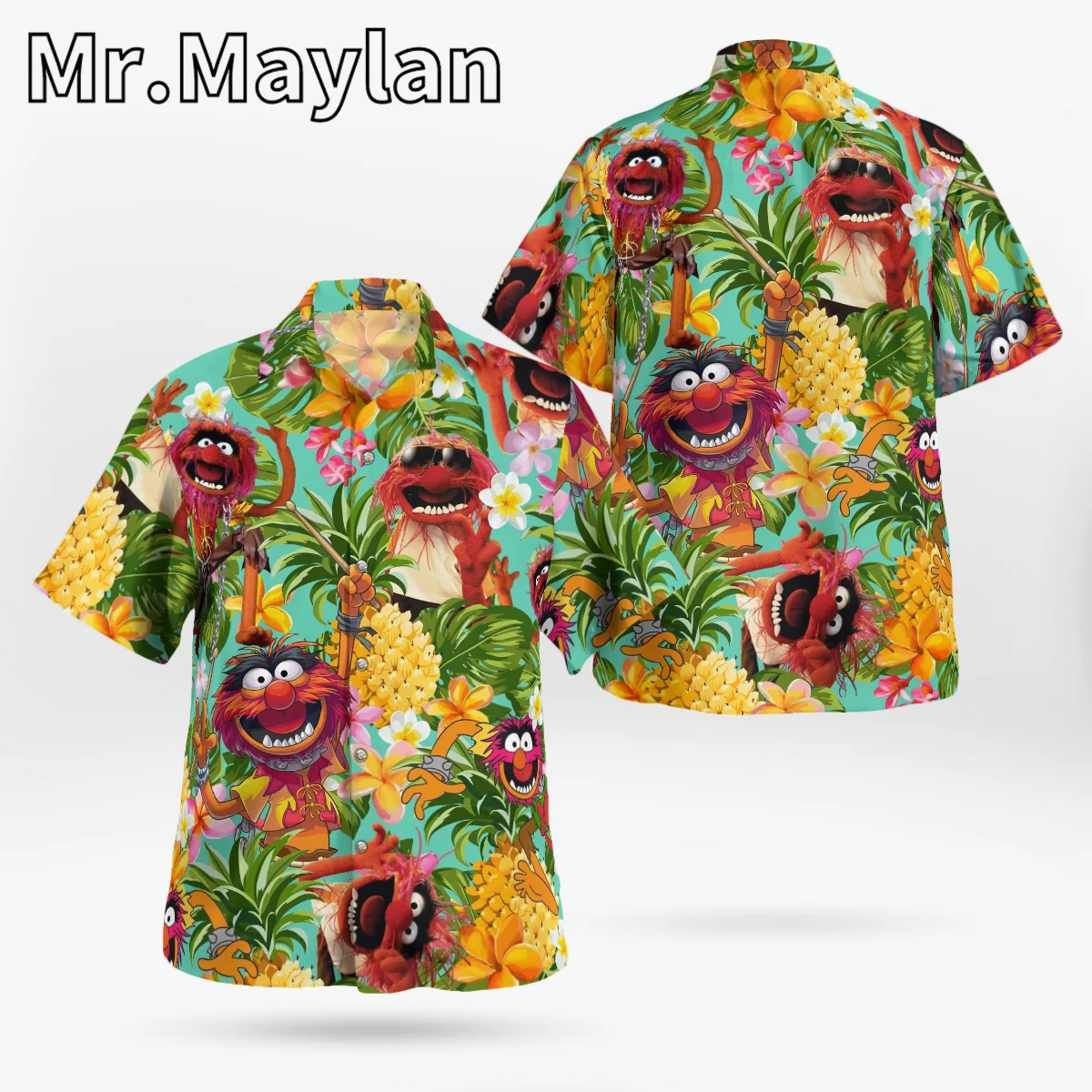 Harajuku Anime 3D Elmo Shirt Hawaii Shirt Men Summer Short Sleeve Shirt Men Shirts 2023 Oversized 5XL shirt Chemise Homme-1188