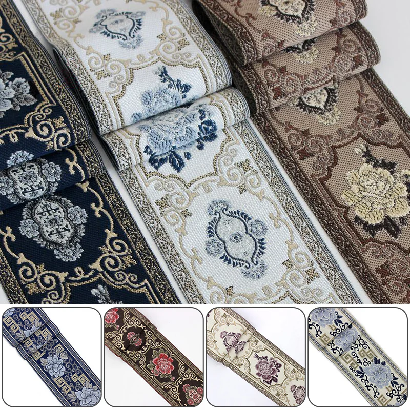 3 Meter Vintage Floral Embroidered Jacquard Ribbon Braid Trim Woven Border DIY For Apparel Sewing Upholstery Sofa Curtain Crafts