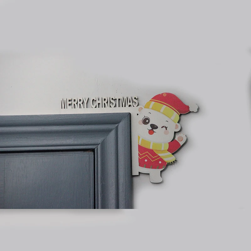 Moldura de porta de canto de natal de madeira decoração dos desenhos animados papai noel elk natal pinguim pingente feliz natal decoração para moldura da porta