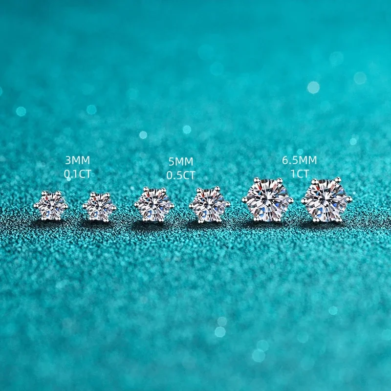 

BagueRingen D VVS1 Round Moissanite 0.1CT/0.2CT/0.3CT/0.5CT/1CT/2CT/3CT Earring 6 Prongs Setting Classic Women Fine Jewelry