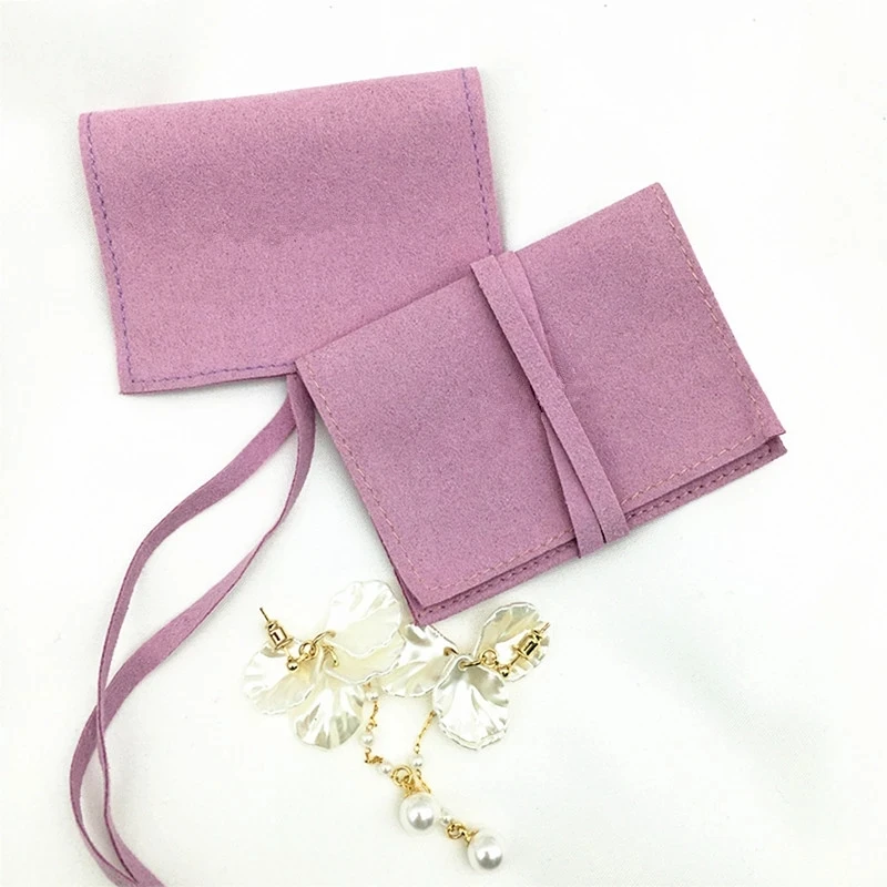 Imagem -05 - Bege Microfibra Jóias Anel Brincos Suede Envelope Bolsa com Corda Storange Embalagem Pouch Wedding Gift Party Atacado