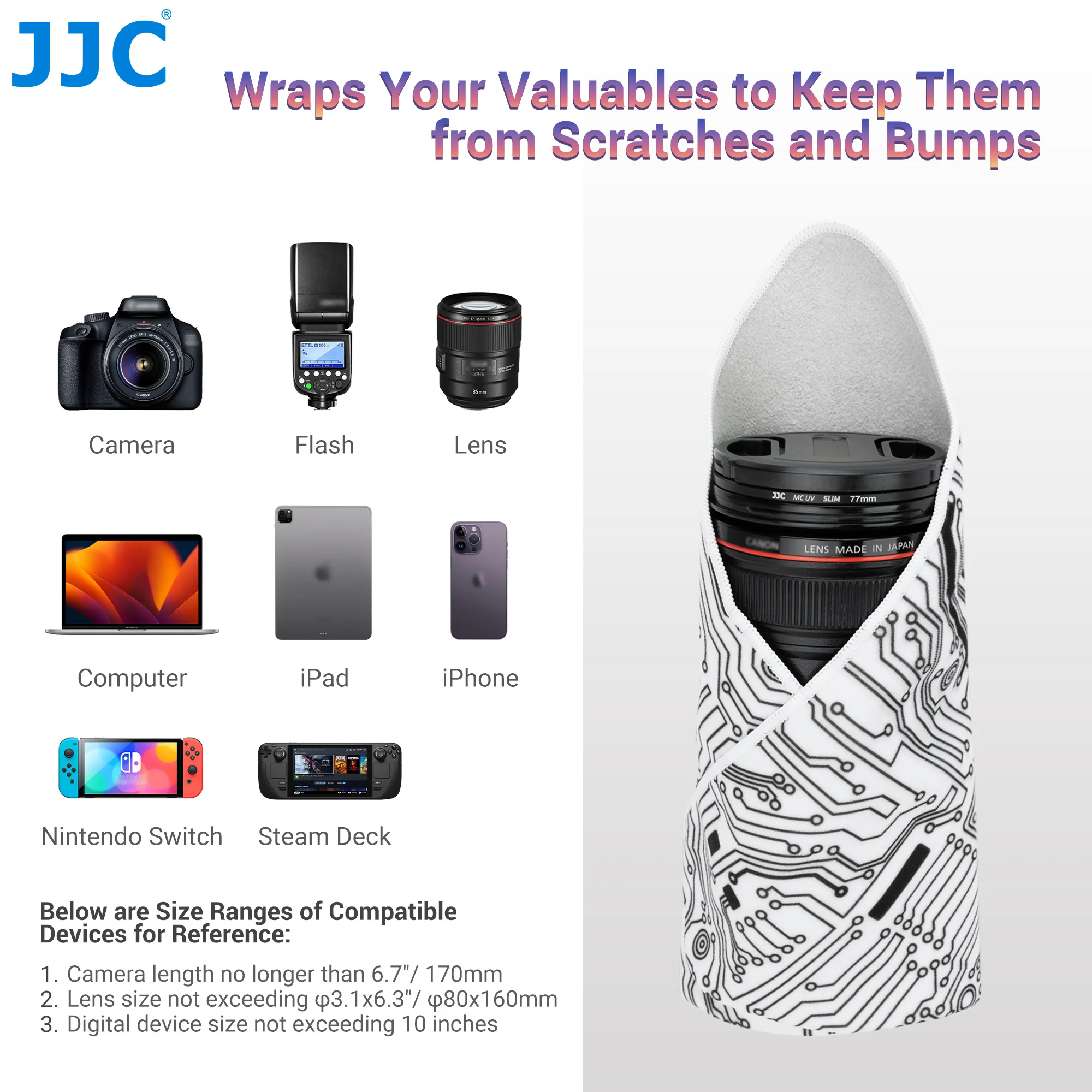 JJC Folding Photography Camera Protective Wrap Camera Cloth Protective Cover For Canon Nikon Sony DSLR Lens Flash iPad/Tablet