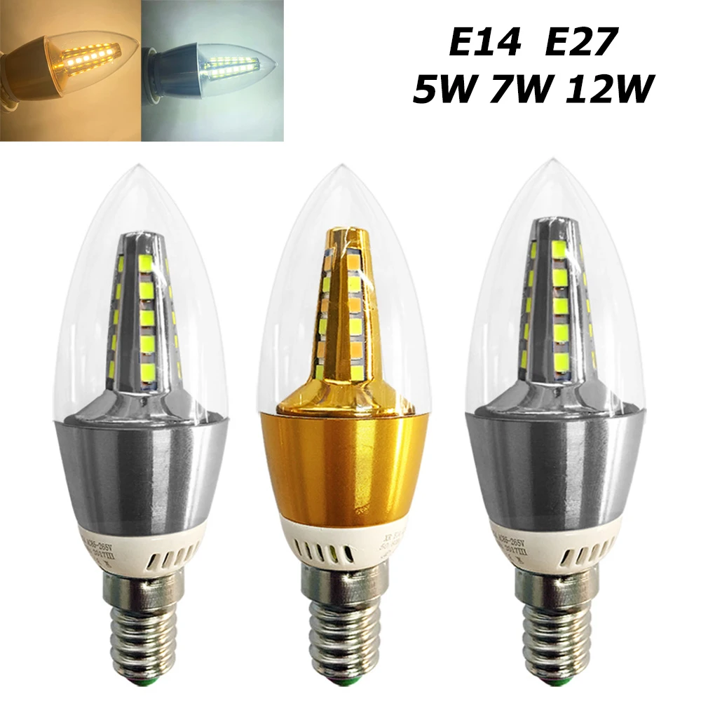 E​14 E27 LED Candle Light Bulb 3W 5W 7W Flame Shape LED Corn Light Warm/Cool White/Tricolor LED Lamp for Home 220V