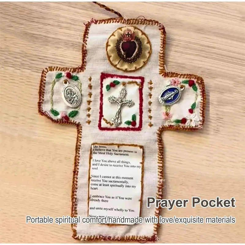 Pocket Shrine With Silver Cross Included Inside Mini Prayer Quilt With Christian Cross  Encouragement Orthodox Jesus Crucifix