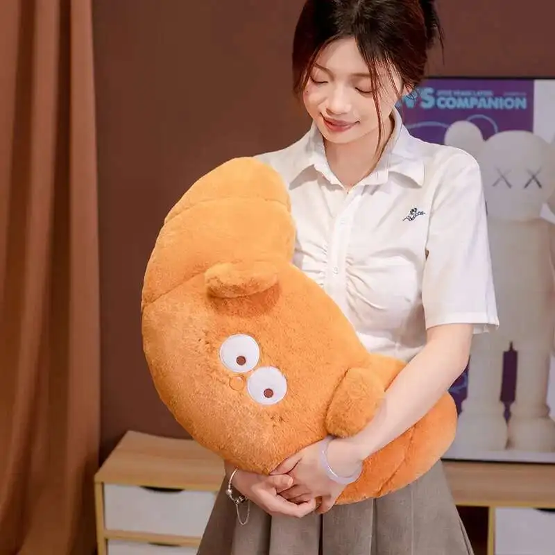 Almohada de felpa de pan Croissant de gato Kawaii, muñeco de peluche de comida bonita, oso Croissant divertido y suave, juguete para regalo de animales de peluche