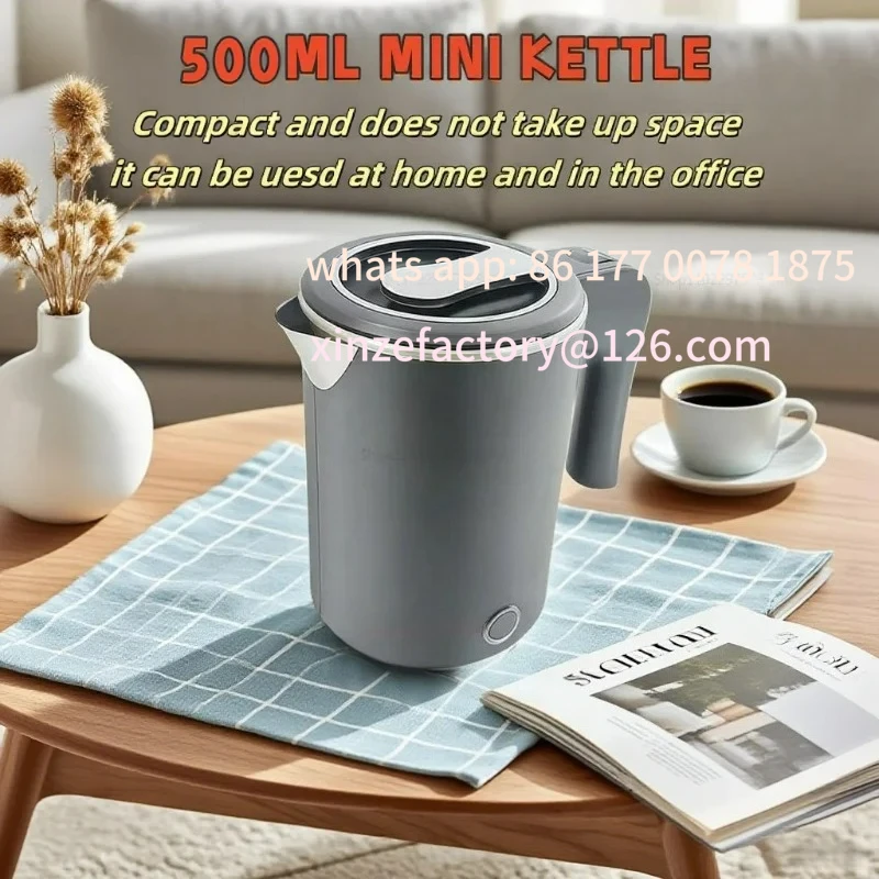 

Customizable Travel Electric Kettle 500ML Stainless Steel Portable Water Boiler for Tea Coffee Hotel Family Camping Kitchen