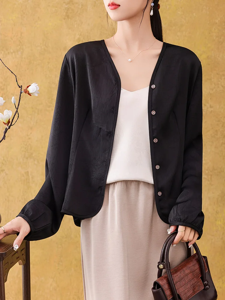 

New 2025 Women's Long Sve Acetate Satin irt Loose Outerwear Open Cardigan Sun Protection Single Button Commute Sle