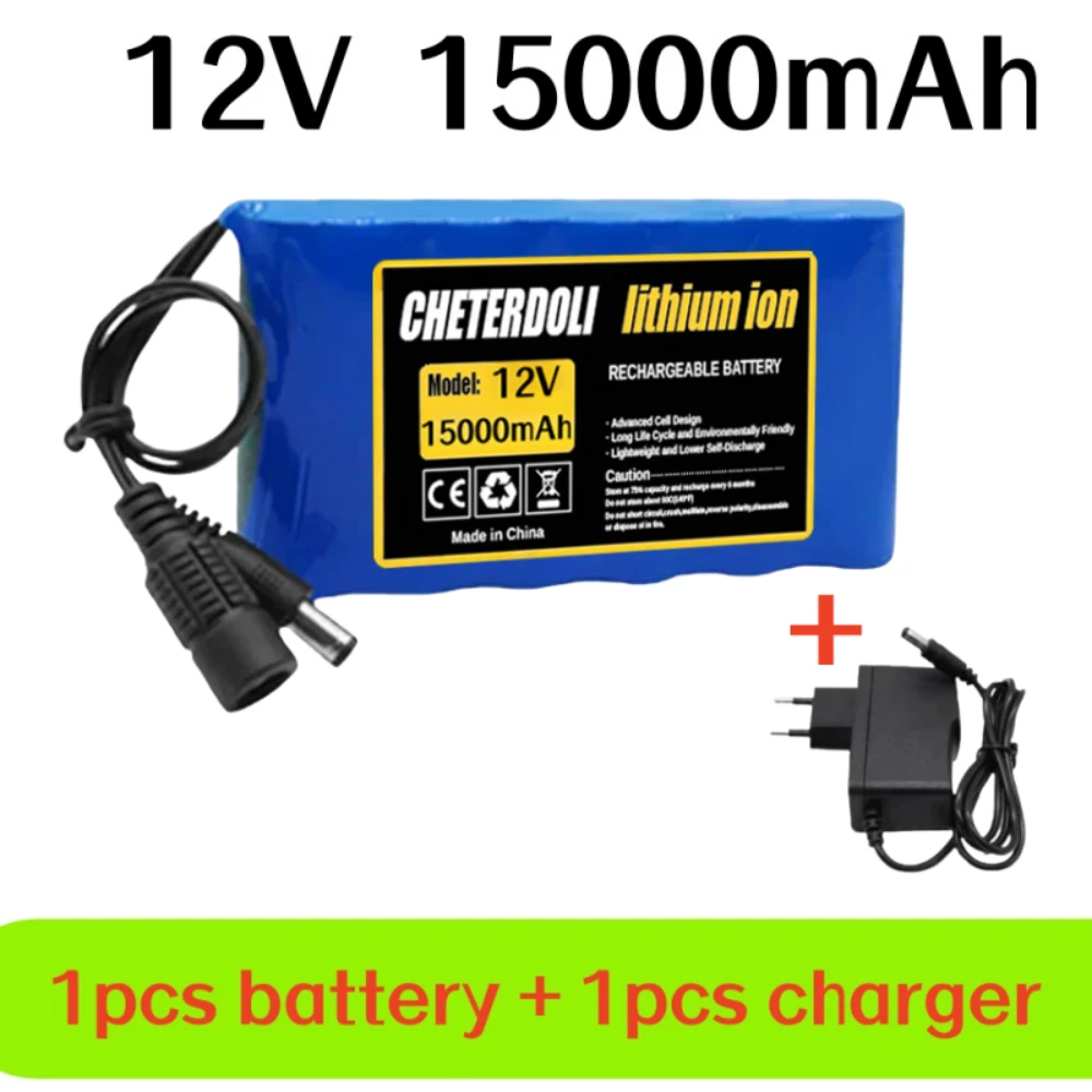 

NEW 12V Portable Battery 15000mAh Rechargeable 18650 Lithium-ion Pack with DC 12.6V Charger for CCTV Audio Amplifier.