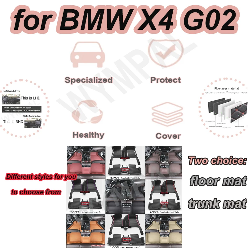 

LUXURY Car Floor Mats For BMW X4 G02 MK2 2019~2022 Rug Covers Leather Luxury Mat Anti Dirt Pad Carpet Car Accessories Interior