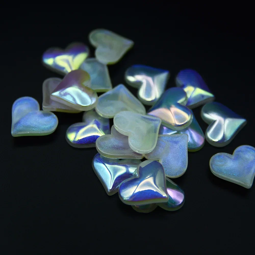 10 Pieces  18 * 21mm  Fantasy Blue Light Flat Bottom Heart Shaped Beads  DIY Makes Jewelry, Clothing, Phone Case Accessories