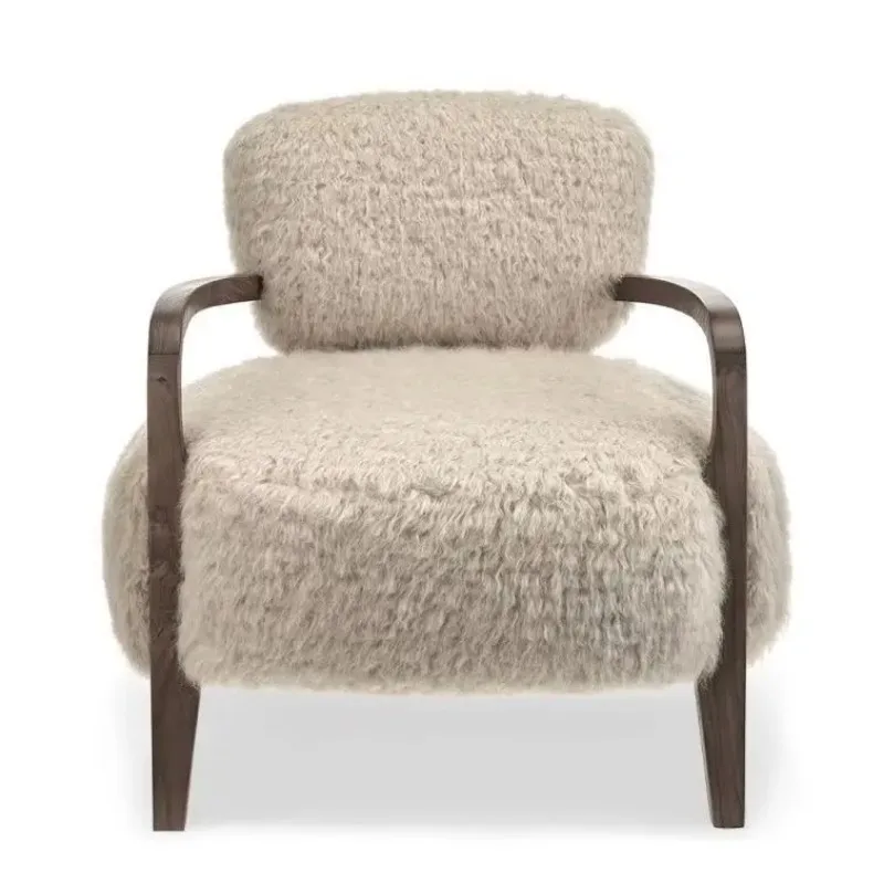 Runxi Yeti sheepskin Lounge armchair Living Room Chair Fabric Leather Upholstered Living Room Home Furniture