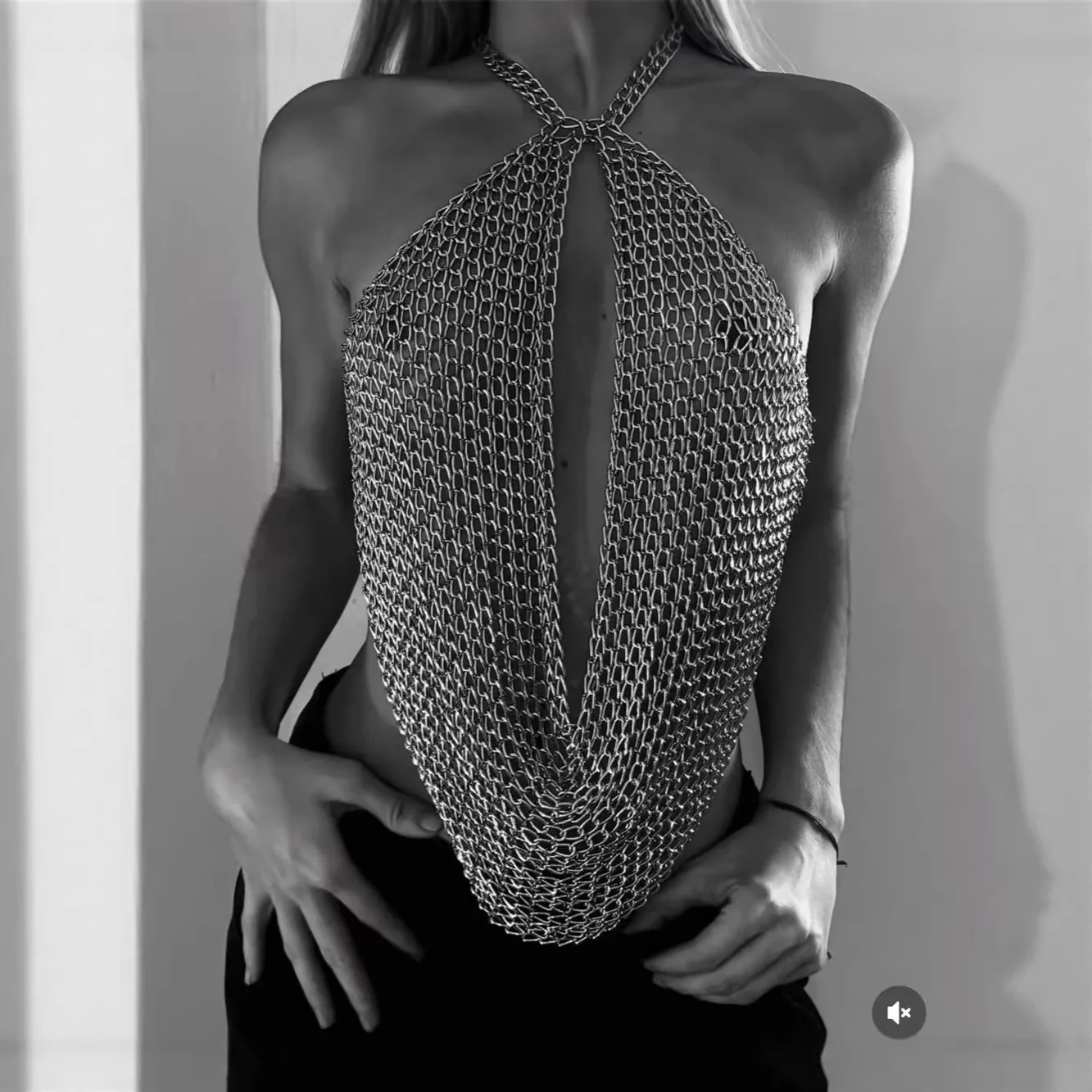 Tassel Chain Vest Silver Metal Halter Deep V Top Vest Trendy Crop Top Fashion Nightclub Carnival 2026