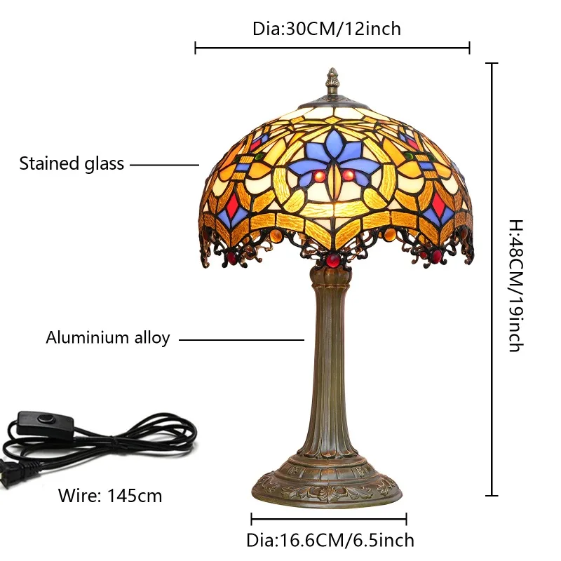 Yellow Peacock Tail Style Stained Glass Table Lamp Living Room Bedroom Bedside Study Office Vintage Handmade Reading Desk Lights