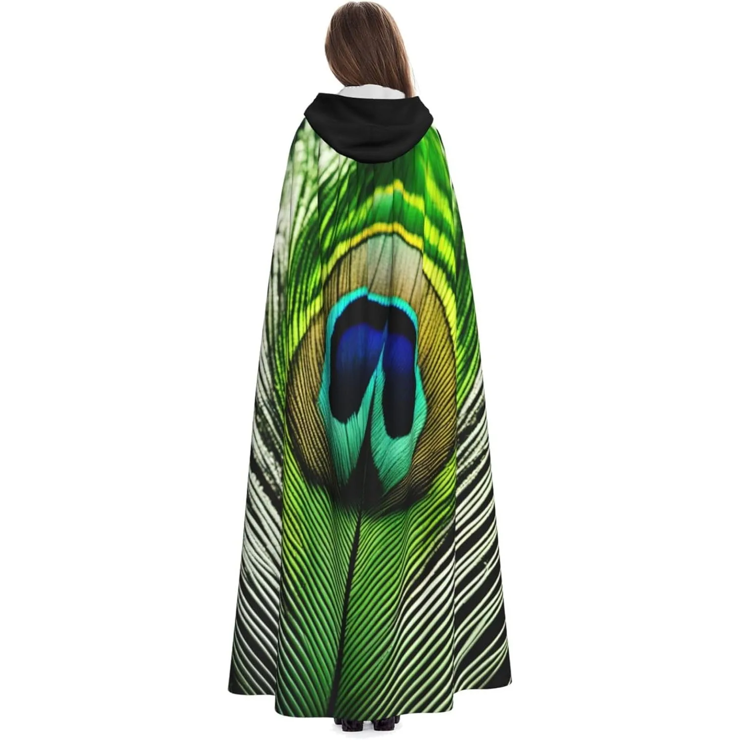

Зеленый павлиньи перья с принтом унисекс для взрослых, плащ с капюшоном, бархатная накидка для Хэллоуина, халат, Рождественский плащ, костюмы для косплея