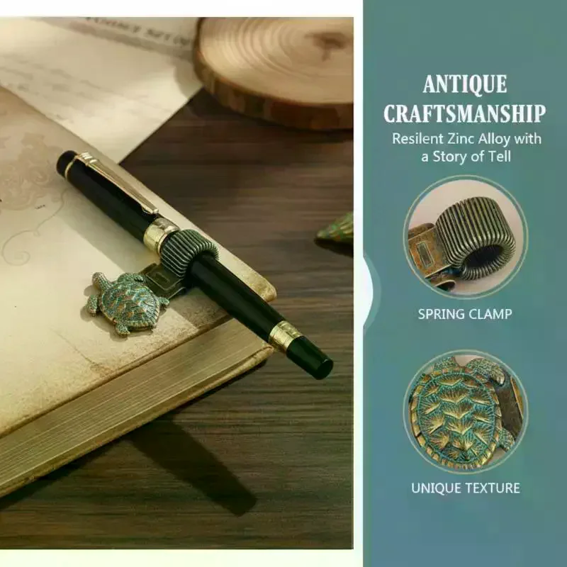 Vintage Ocean Turtle Metal Pen Clip, Spring Loaded Pen Holder for Notebook Journal Office School Stationery
