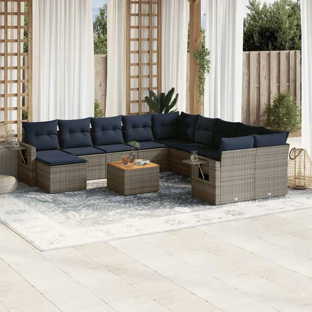 

12 Piece Gray Poly Rattan Outdoor Patio Sofa Set with Cushions Comfortable and Stylish Garden Furniture for Relaxation