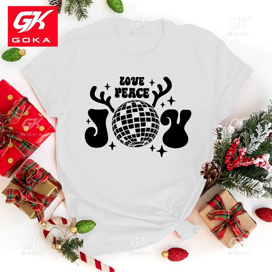 Women Fashion Christmas Love Peace Joy Letter Print Cotton T Shirt Unisex Casual T Shirt Harajuku Hip Hop Sleeve Round Neck Tees