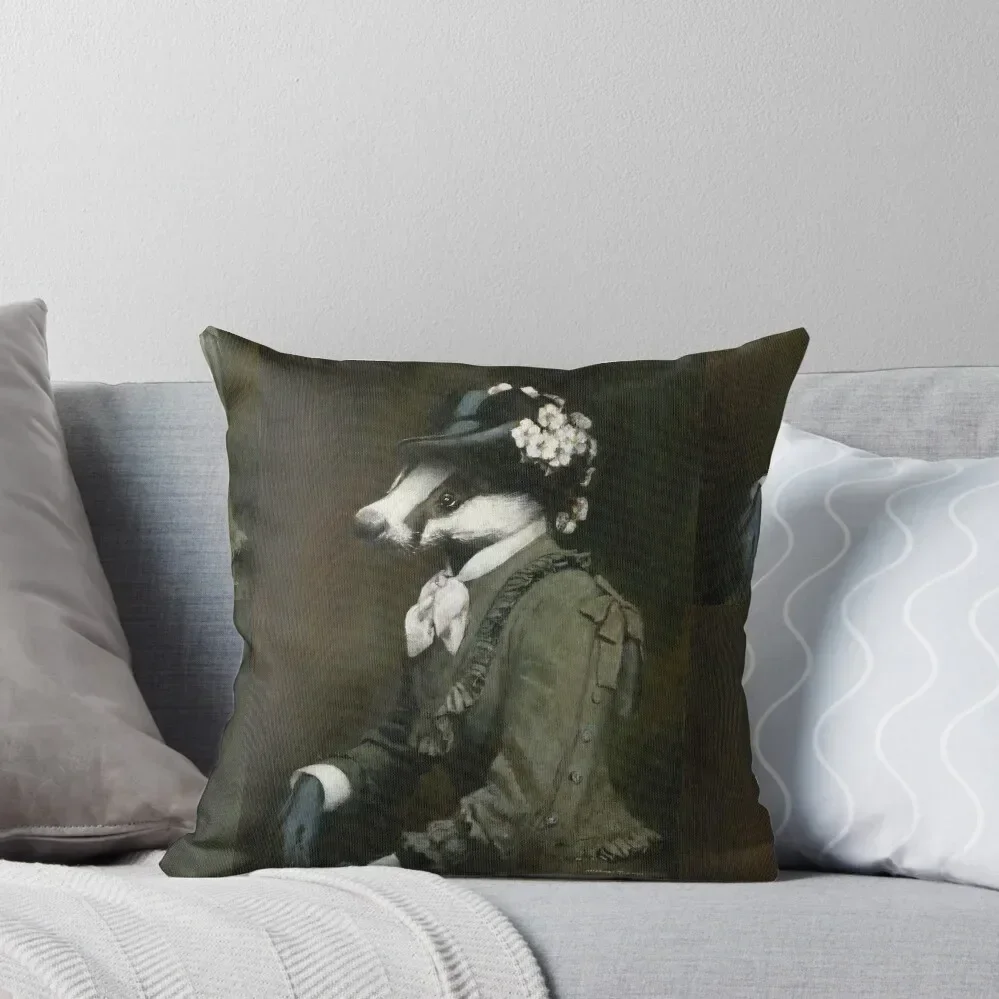 Victorian Lady Badger In Grey Throw Pillow Pillow Covers Decorative bed pillows Cushion Cover For Sofa pillow