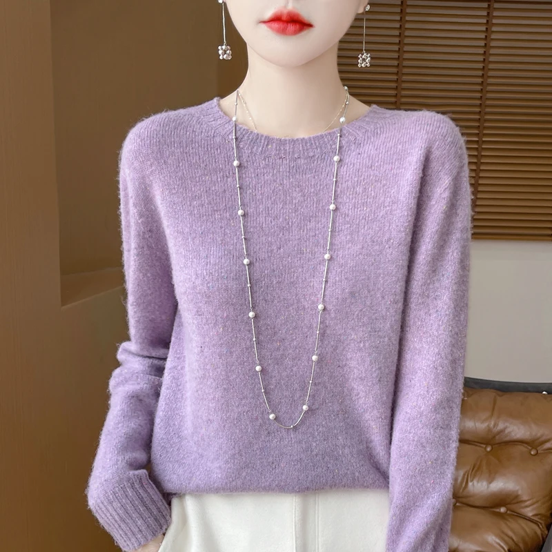 100% pure wool autumn and winter new women's sweater O-neck knitted pullover fashion loose padded warm bottoming shirt.