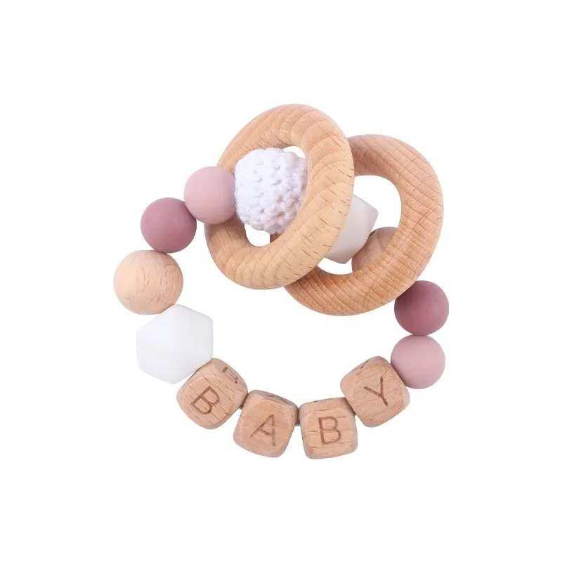 Baby Personalized Name Teethers Teething Toys DIY Accesories Wooden Cartoon Animal Silicone Bead Chew Newborn Molar Bath Gifts